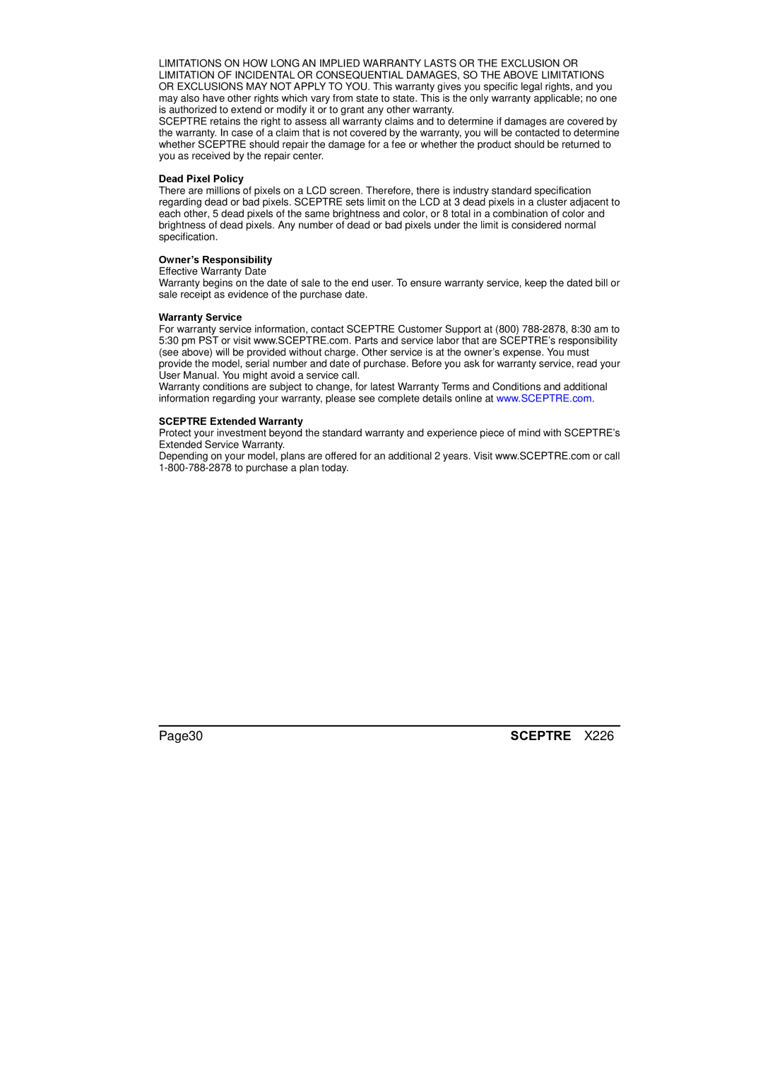 Sceptre Technologies X226 manual Page30 