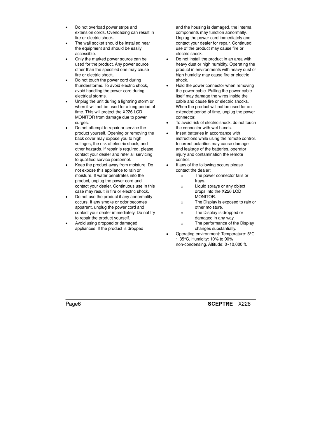 Sceptre Technologies X226 manual Page6 