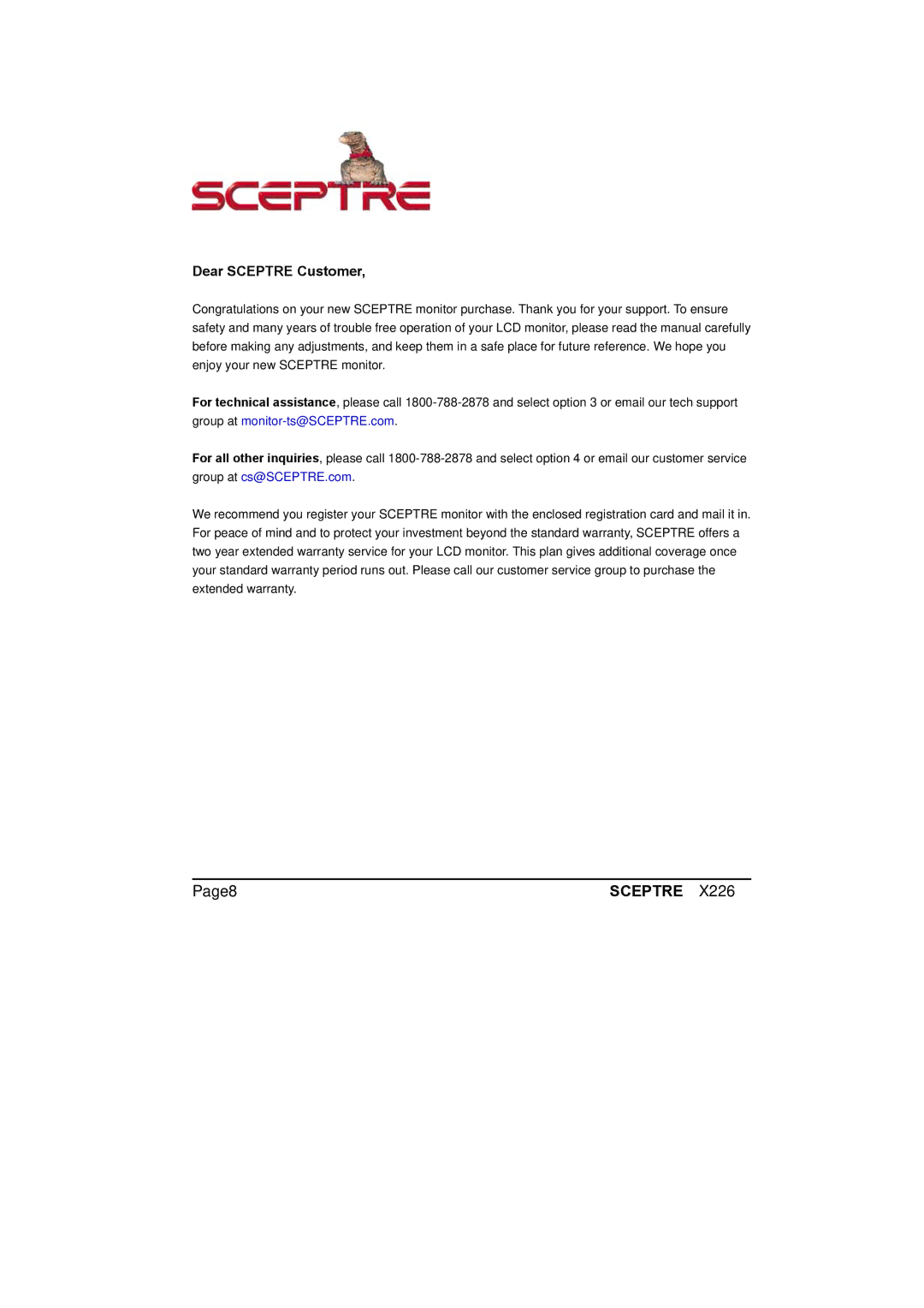 Sceptre Technologies X226 manual Page8 