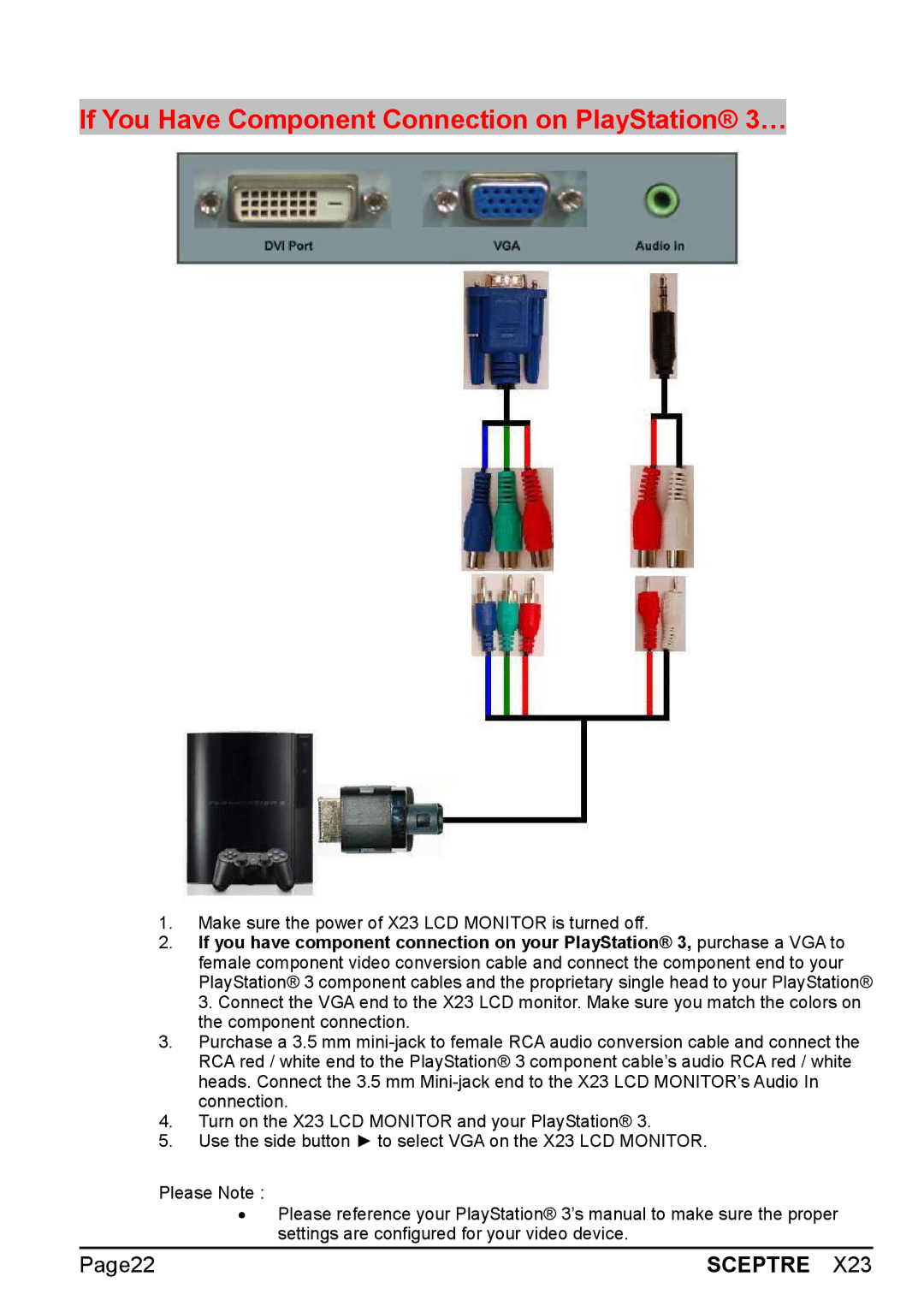 Sceptre Technologies X23 warranty If You Have Component Connection on PlayStation 3… 