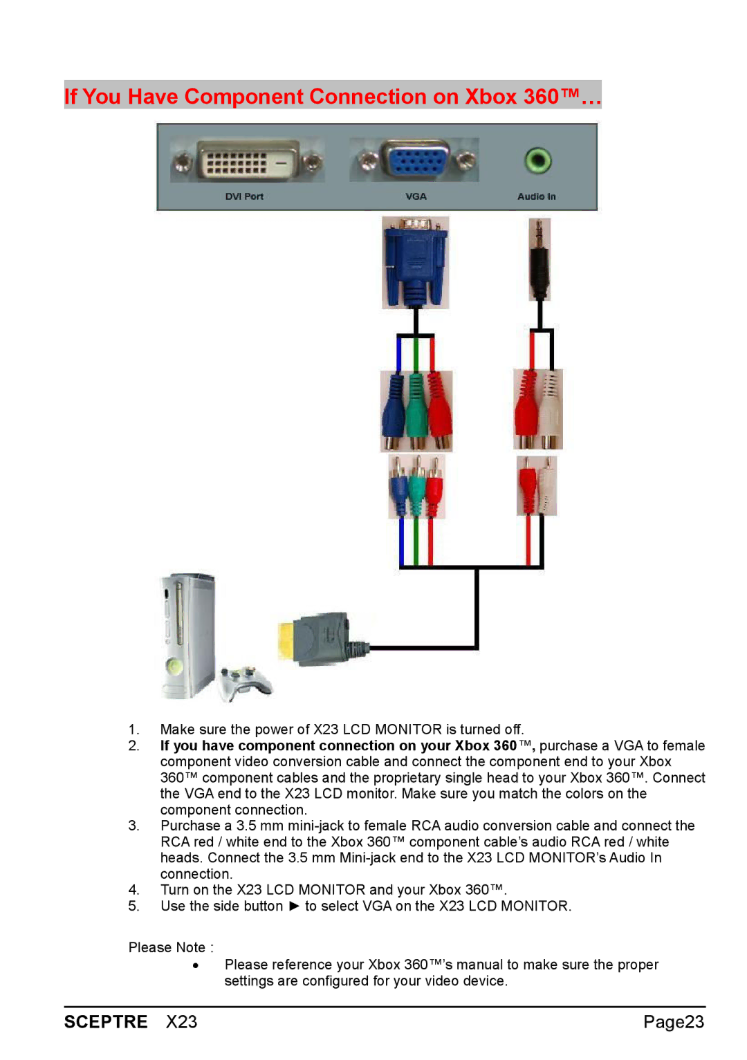 Sceptre Technologies X23 warranty If You Have Component Connection on Xbox 360… 