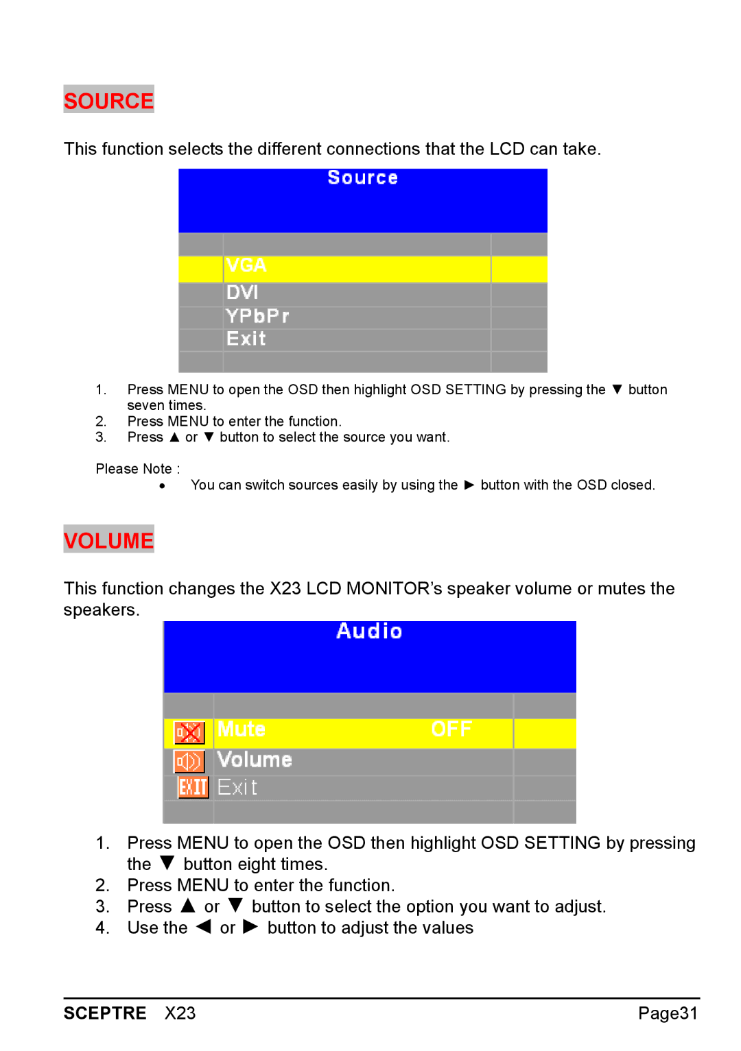 Sceptre Technologies X23 warranty Source, Volume 