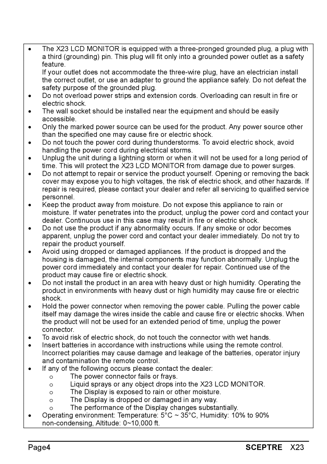 Sceptre Technologies X23 warranty Page4 