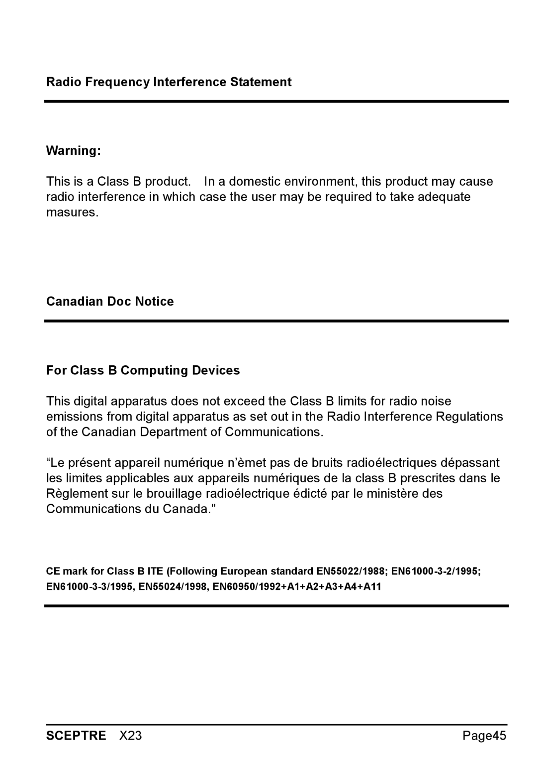 Sceptre Technologies X23 warranty Page45 