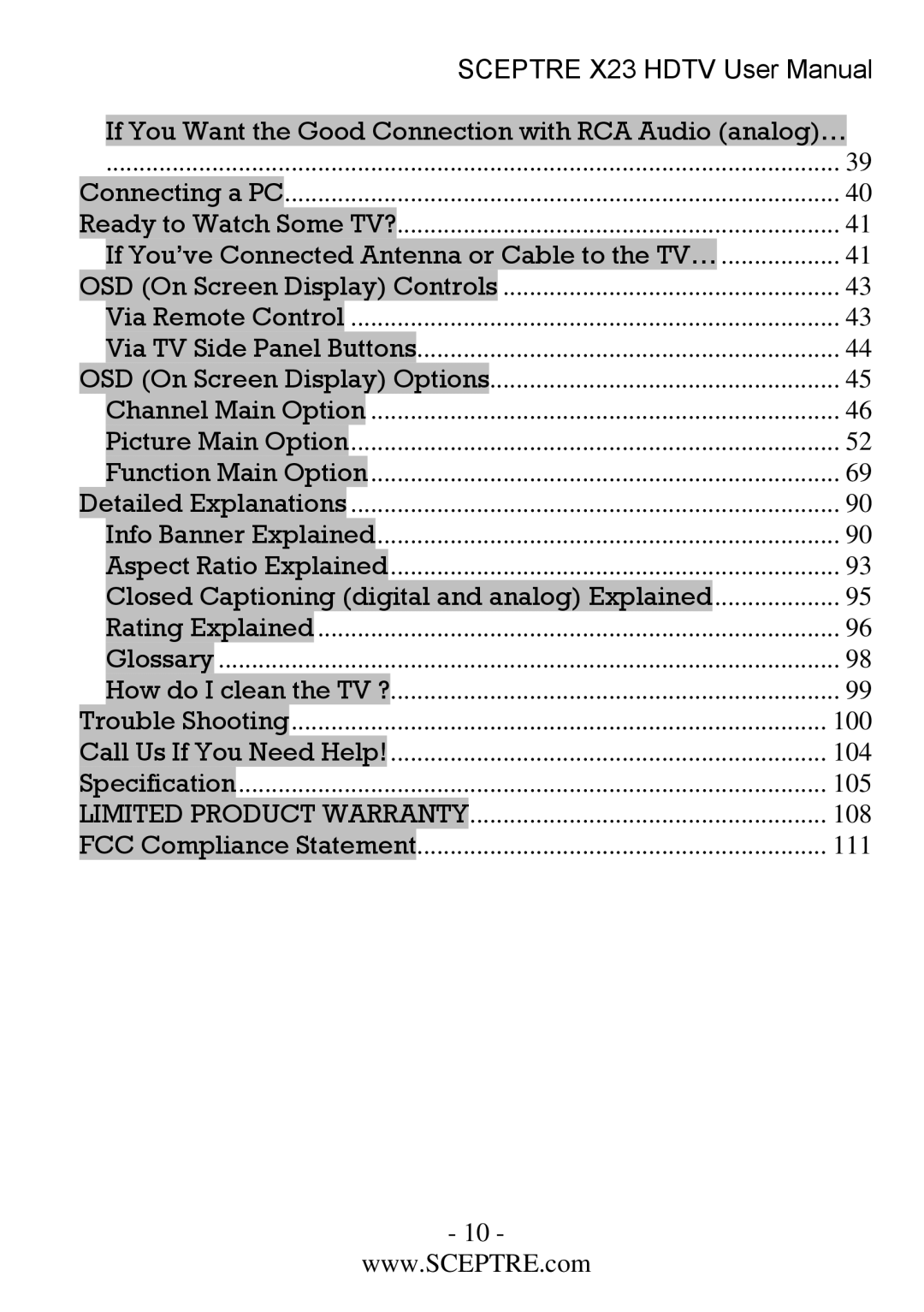 Sceptre Technologies X23 user manual 100 