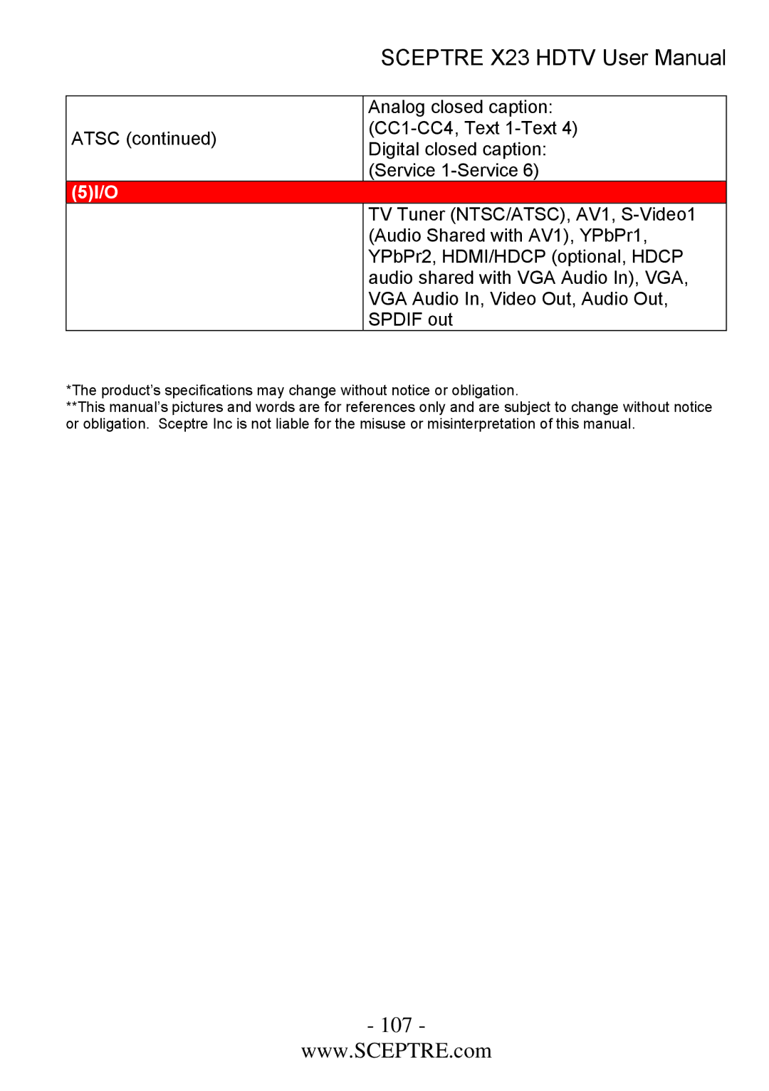 Sceptre Technologies X23 user manual 107 