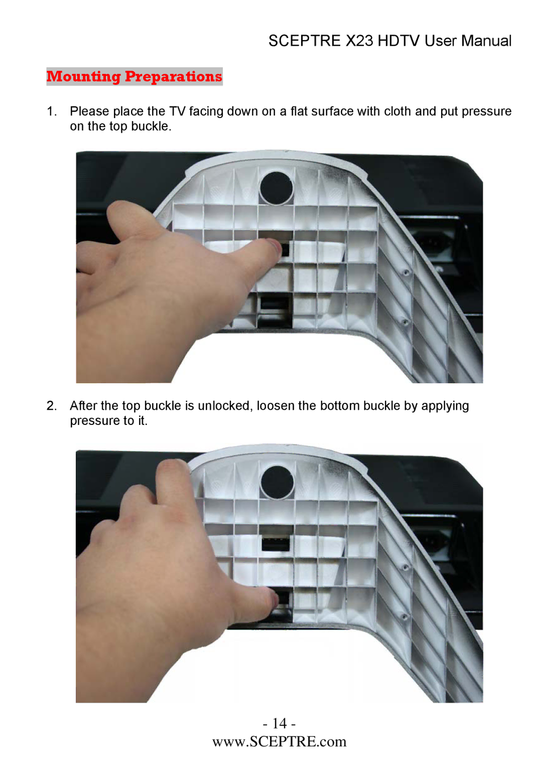 Sceptre Technologies X23 user manual Mounting Preparations 