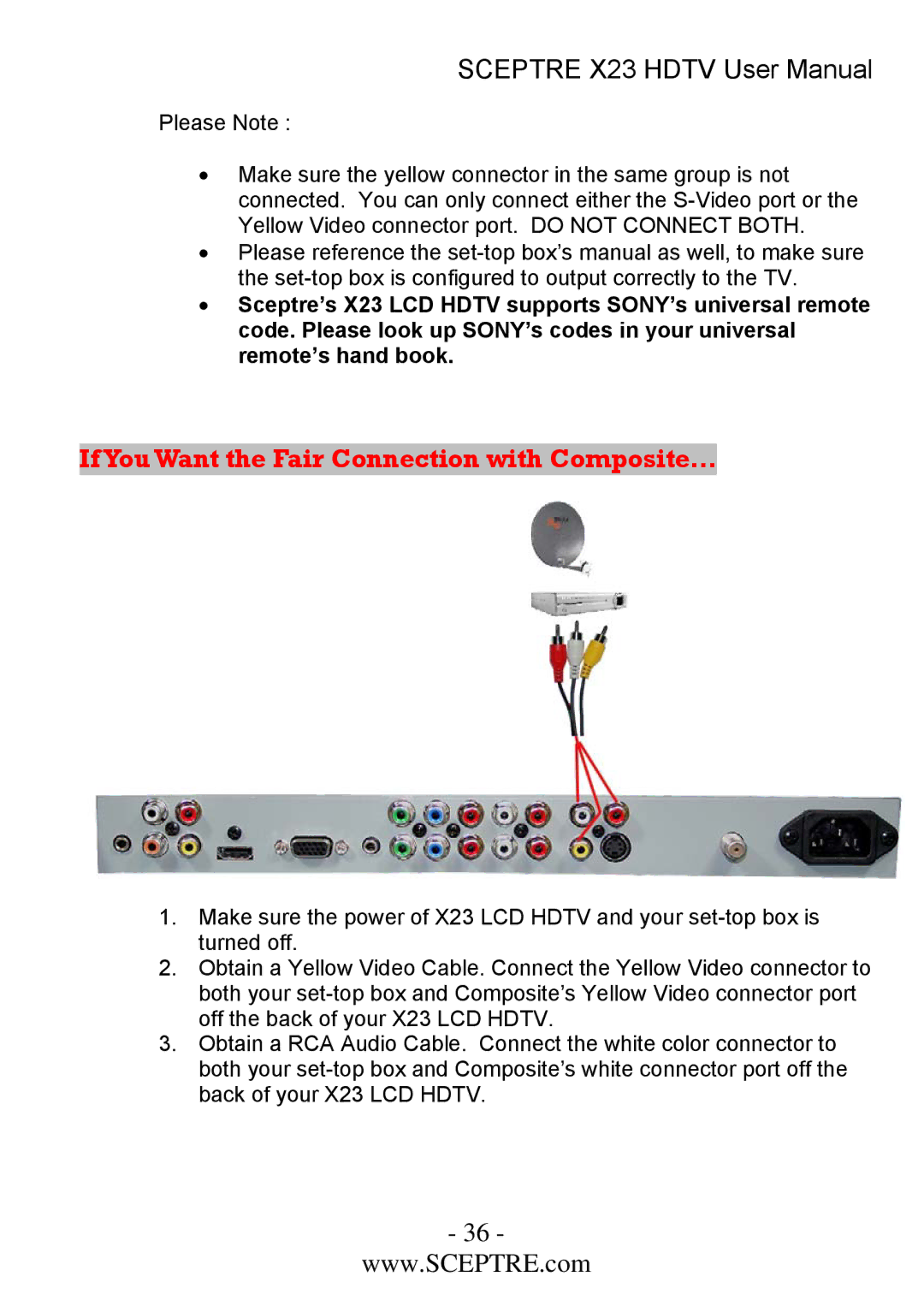 Sceptre Technologies X23 user manual If You Want the Fair Connection with Composite… 