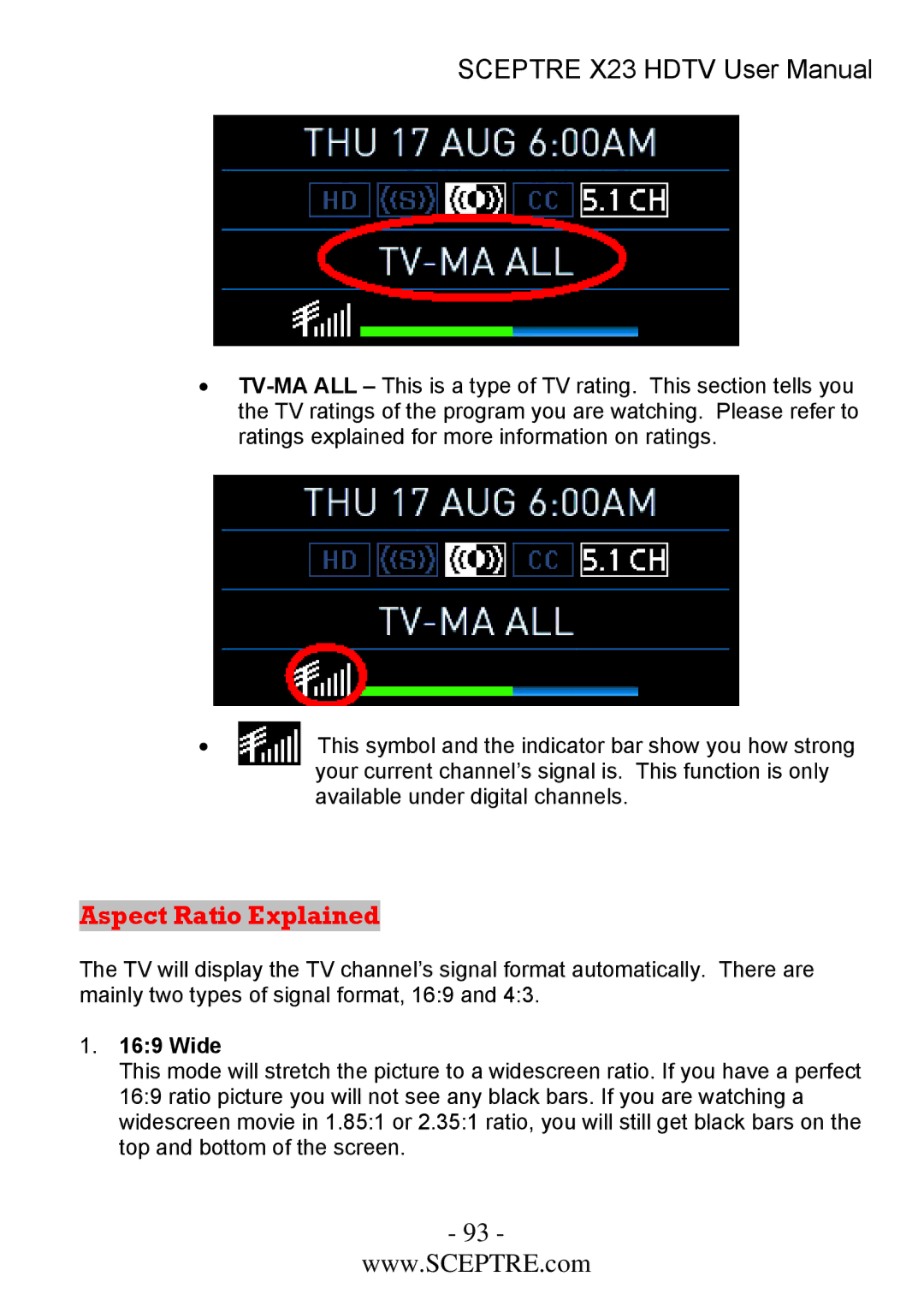 Sceptre Technologies X23 user manual Aspect Ratio Explained, Wide 