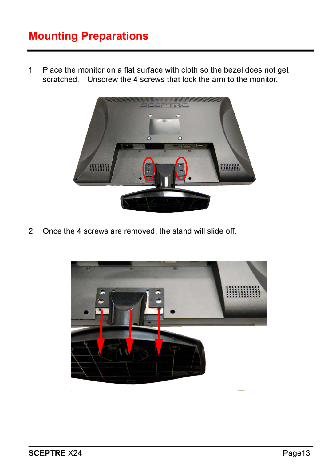 Sceptre Technologies X24 manual Mounting Preparations 