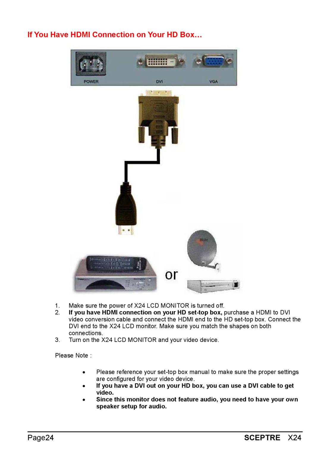 Sceptre Technologies X24 manual If You Have Hdmi Connection on Your HD Box… 