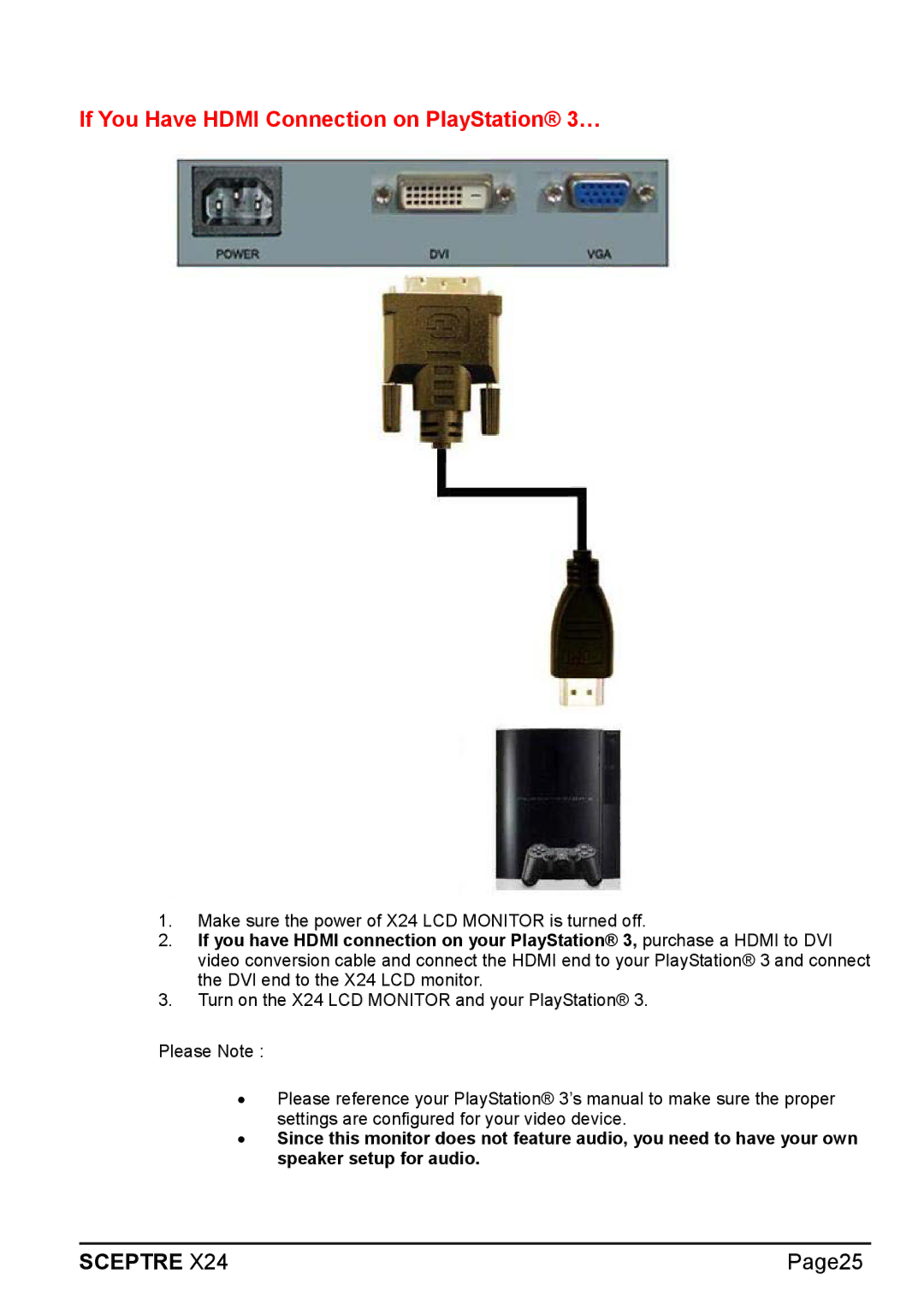 Sceptre Technologies X24 manual If You Have Hdmi Connection on PlayStation 3… 