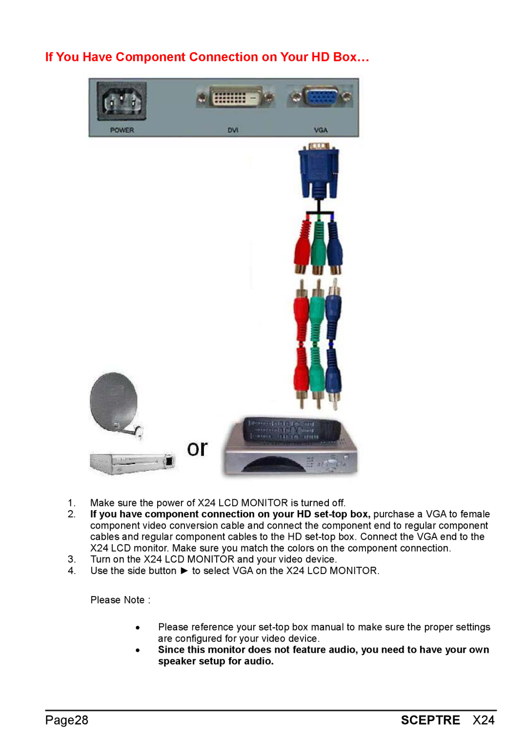 Sceptre Technologies X24 manual If You Have Component Connection on Your HD Box… 