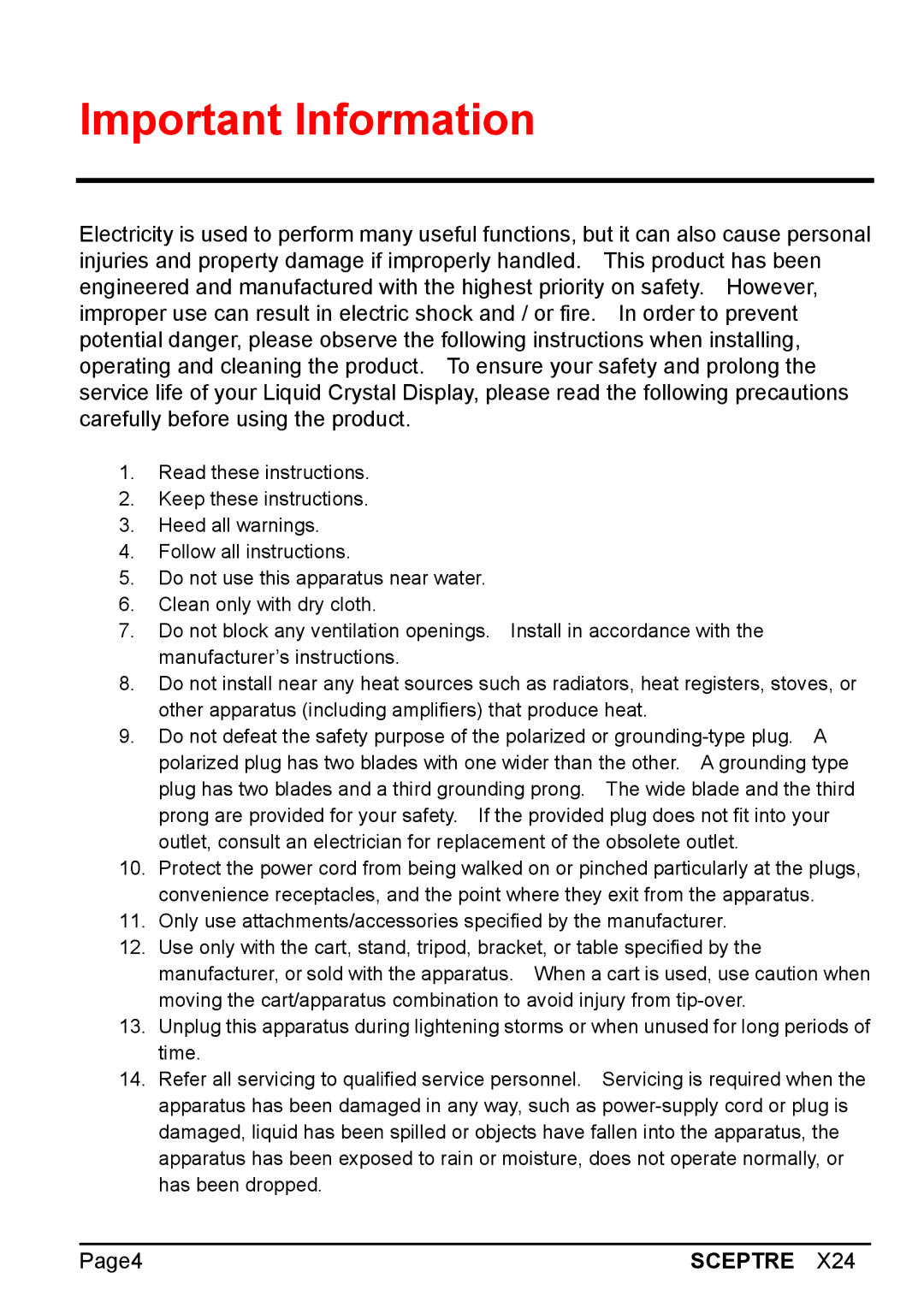 Sceptre Technologies X24 manual Page4 