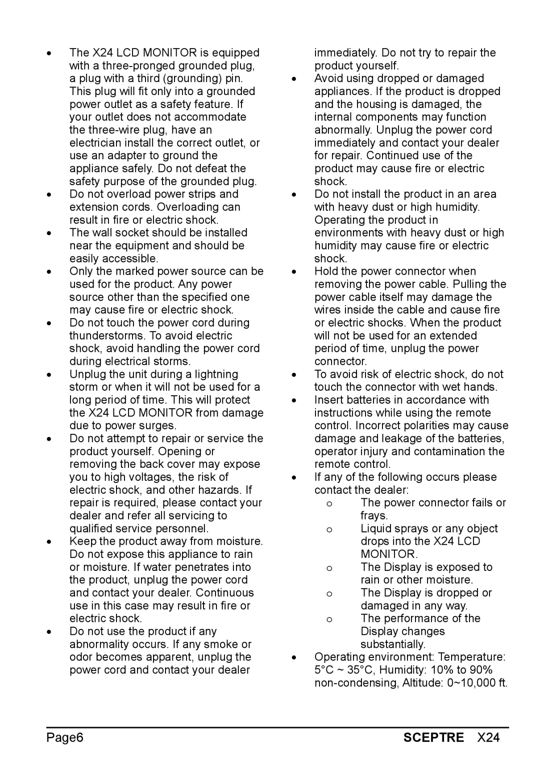 Sceptre Technologies X24 manual Page6 