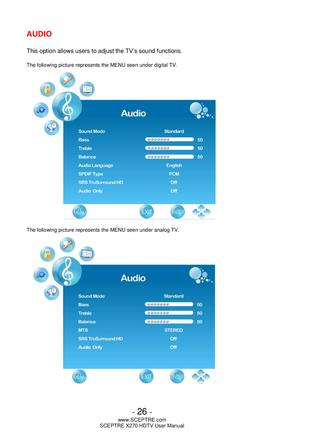 Sceptre Technologies X270 user manual Audio 