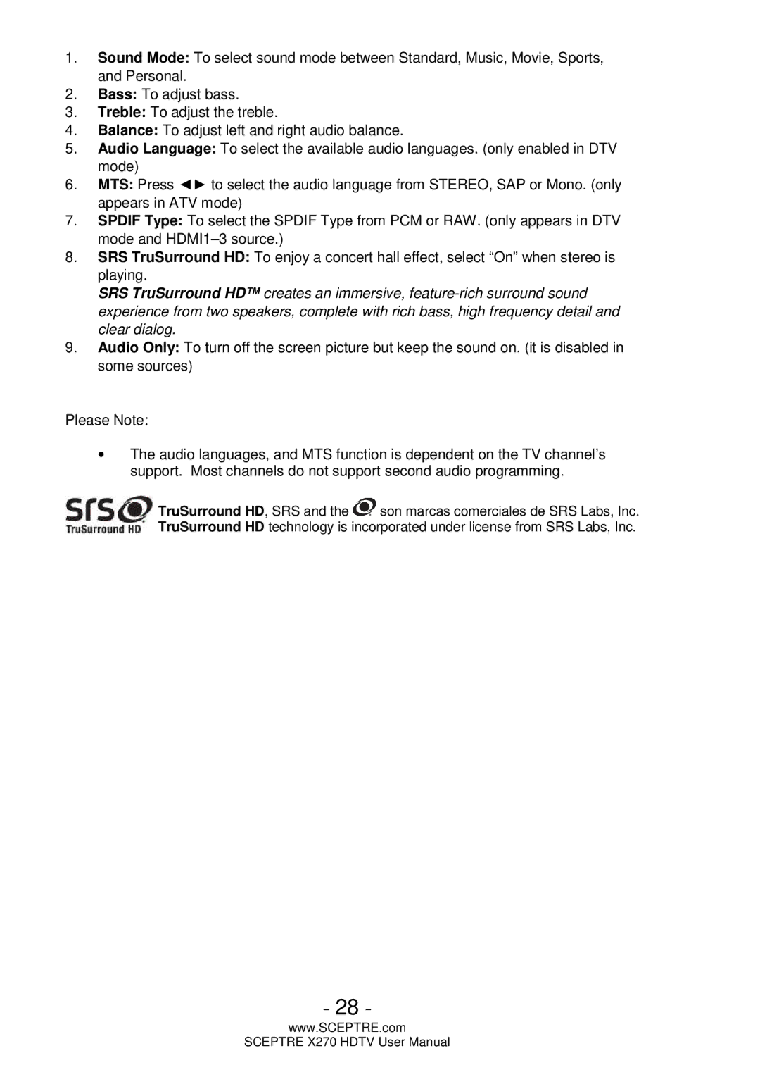 Sceptre Technologies X270 user manual 