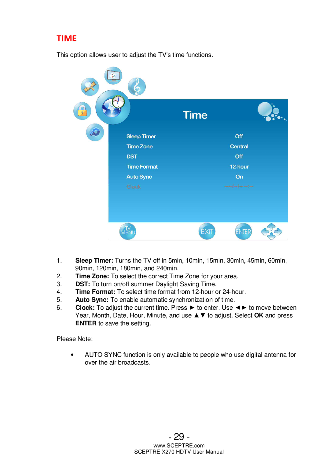 Sceptre Technologies X270 user manual Time 