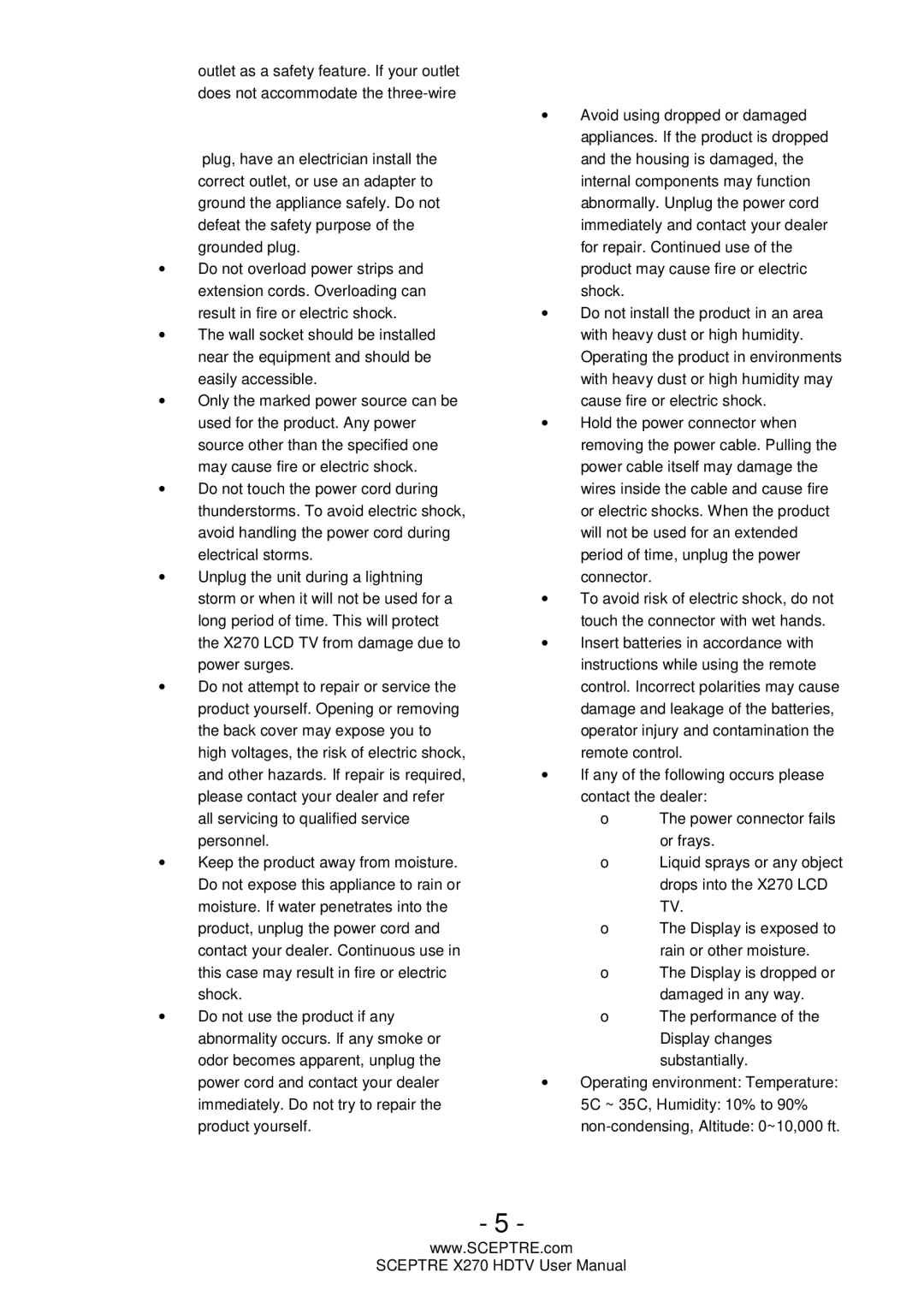 Sceptre Technologies X270 user manual 