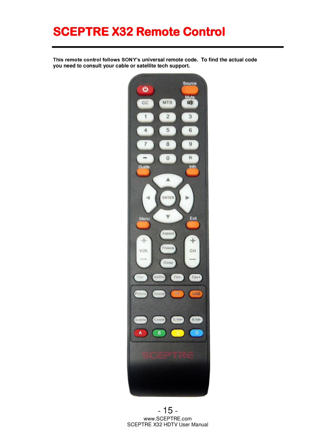 Sceptre Technologies x32 user manual Sceptre X32 Remote Control 