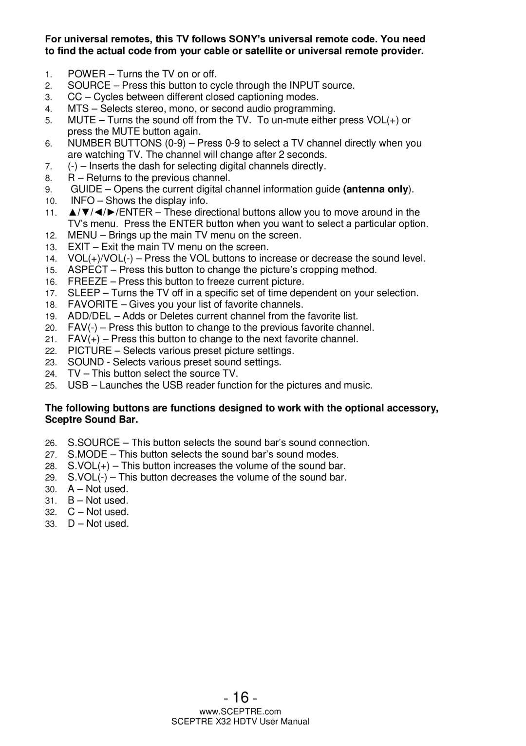 Sceptre Technologies x32 user manual 