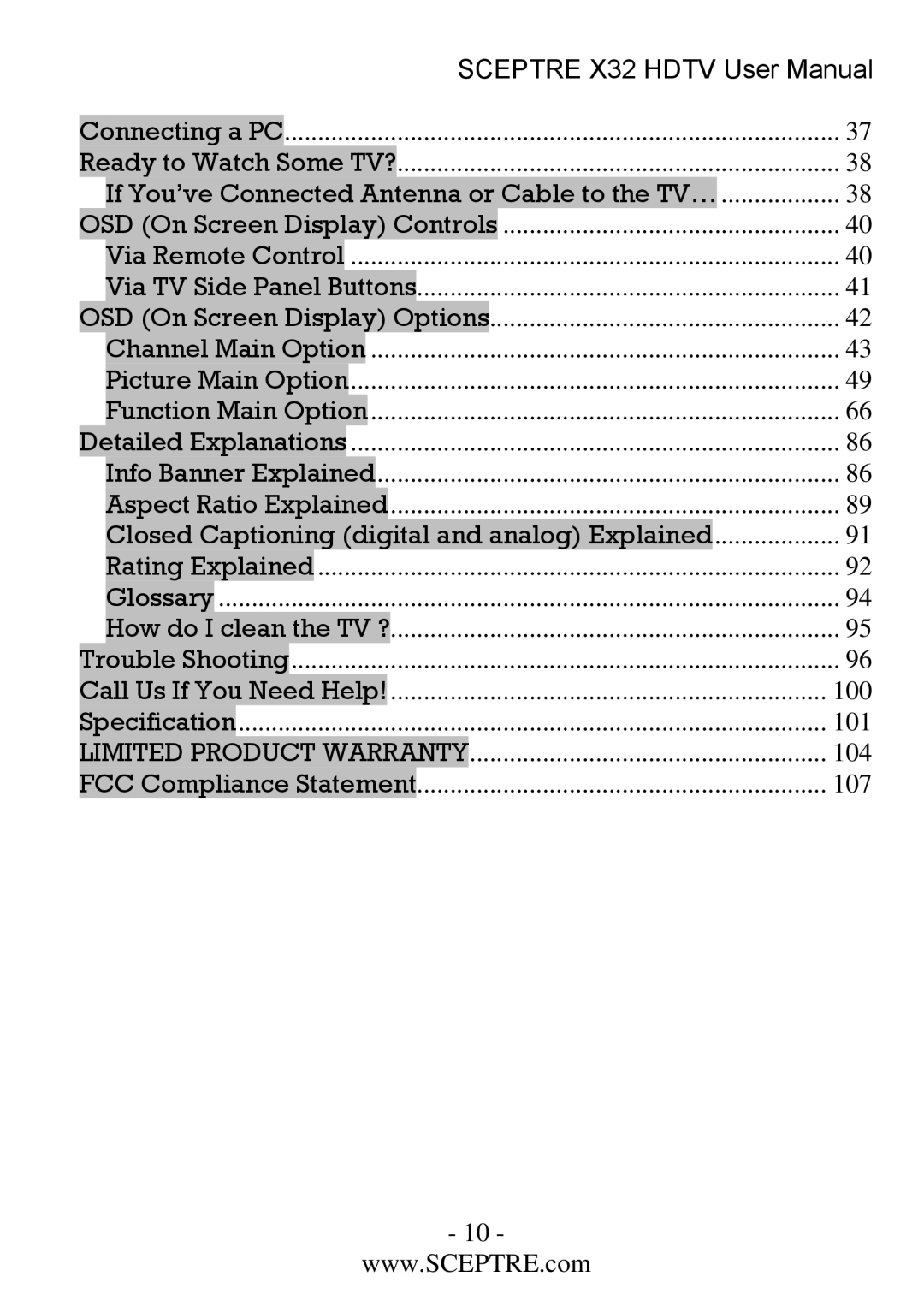 Sceptre Technologies x32 user manual Us If You Need Help!TU 100 