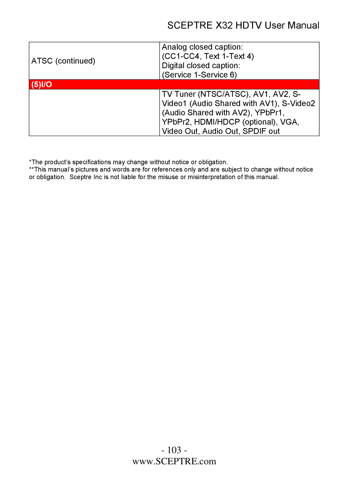 Sceptre Technologies x32 user manual 103 