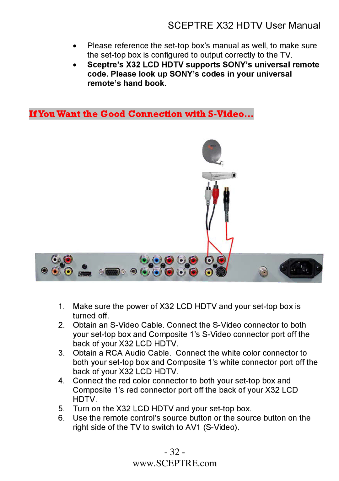 Sceptre Technologies x32 user manual If You Want the Good Connection with S-Video… 