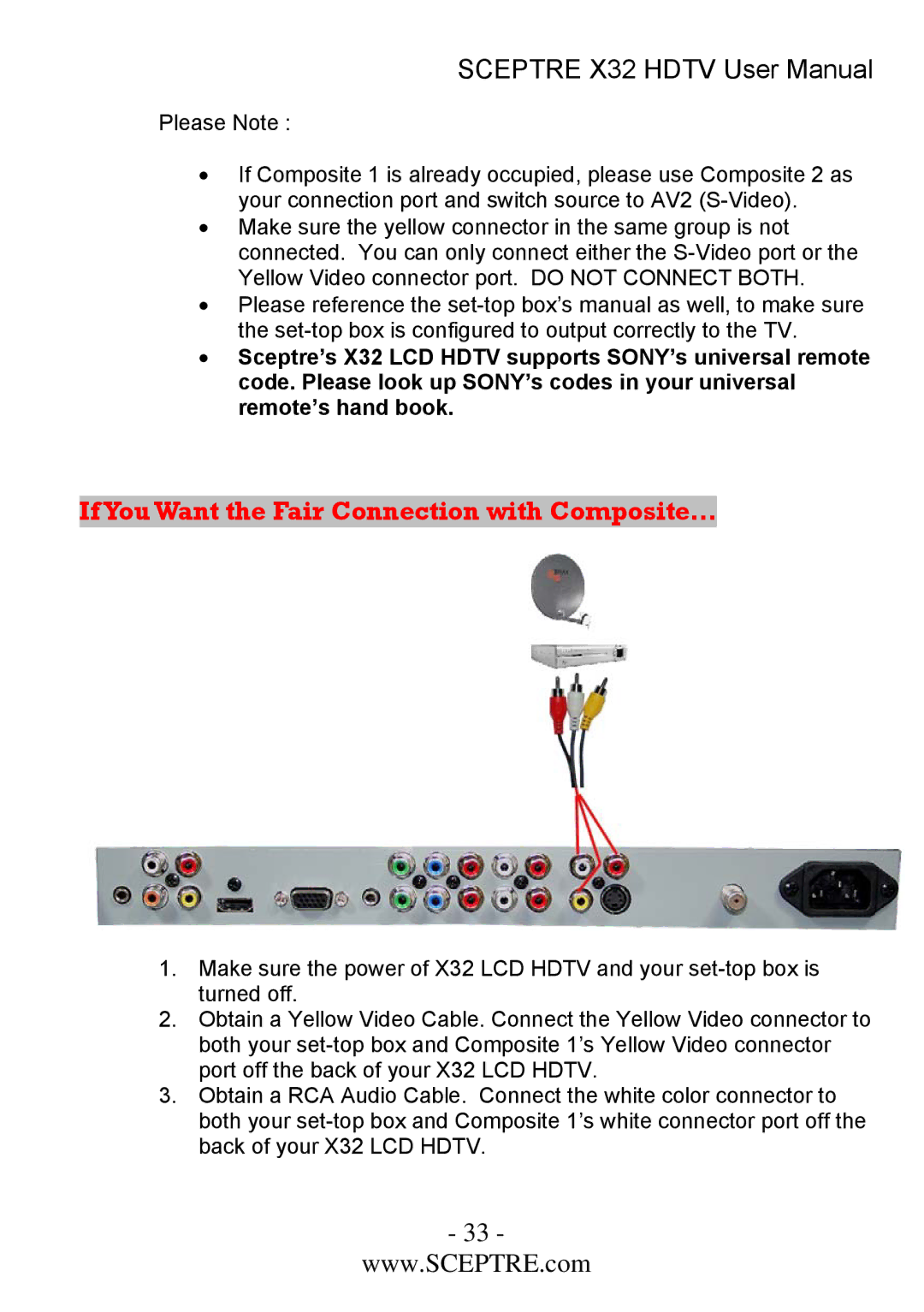 Sceptre Technologies x32 user manual If You Want the Fair Connection with Composite… 