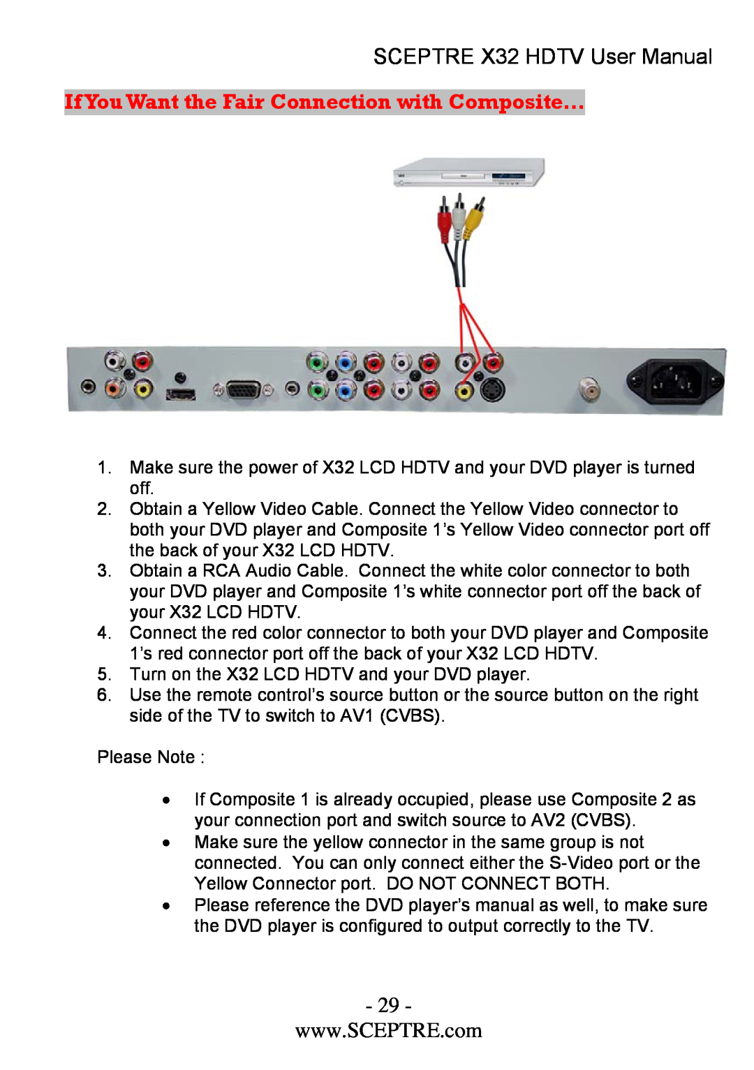 Sceptre Technologies x32 user manual If You Want the Fair Connection with Composite…, SCEPTRE X32 HDTV User Manual 