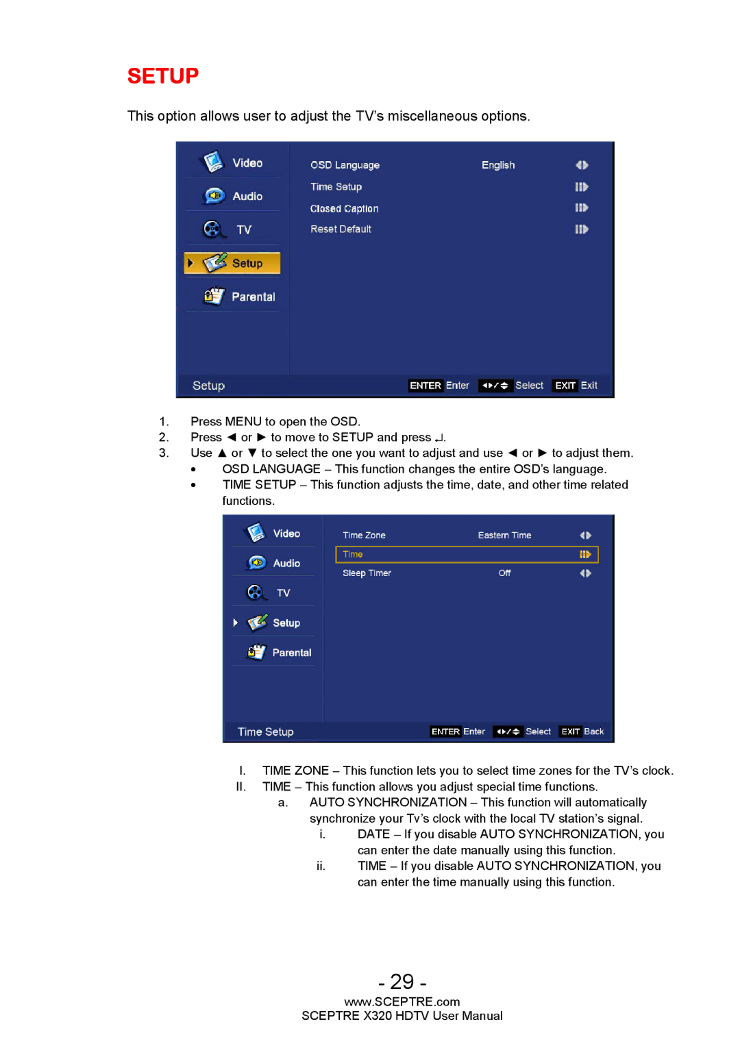 Sceptre Technologies X320 user manual Setup 