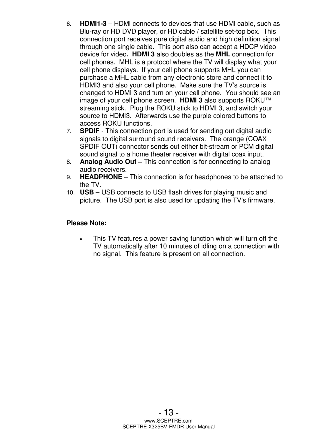 Sceptre Technologies X325BV-FMDR user manual Please Note 