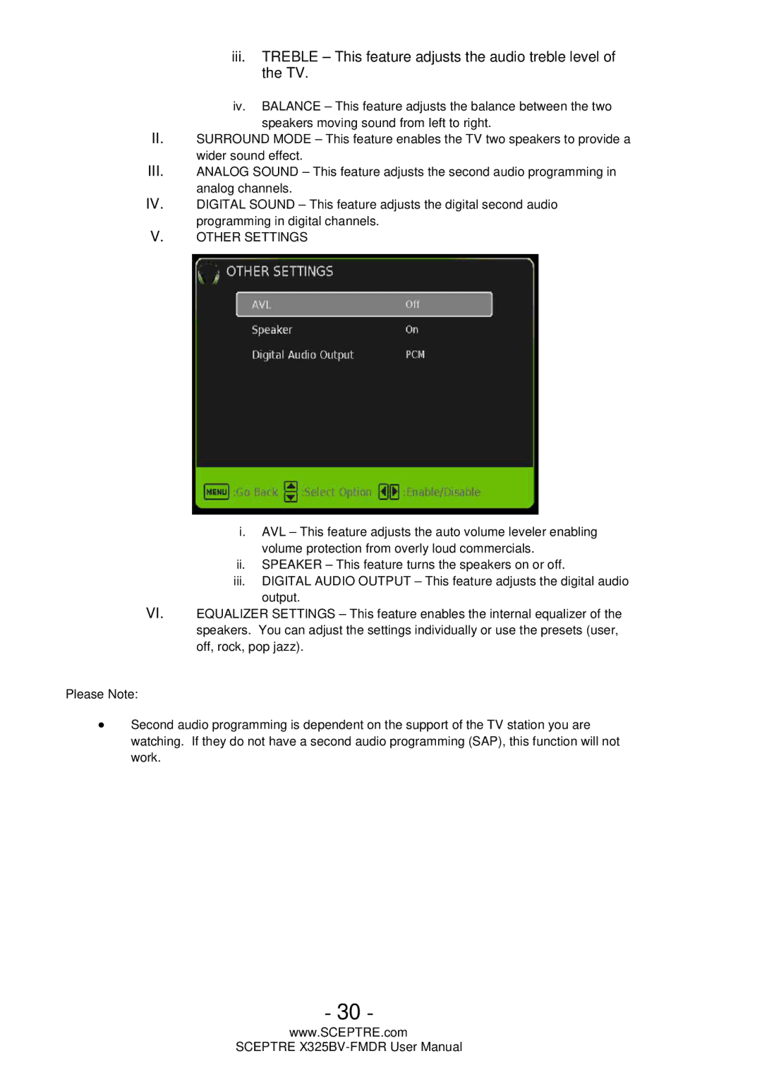 Sceptre Technologies X325BV-FMDR user manual Other Settings 