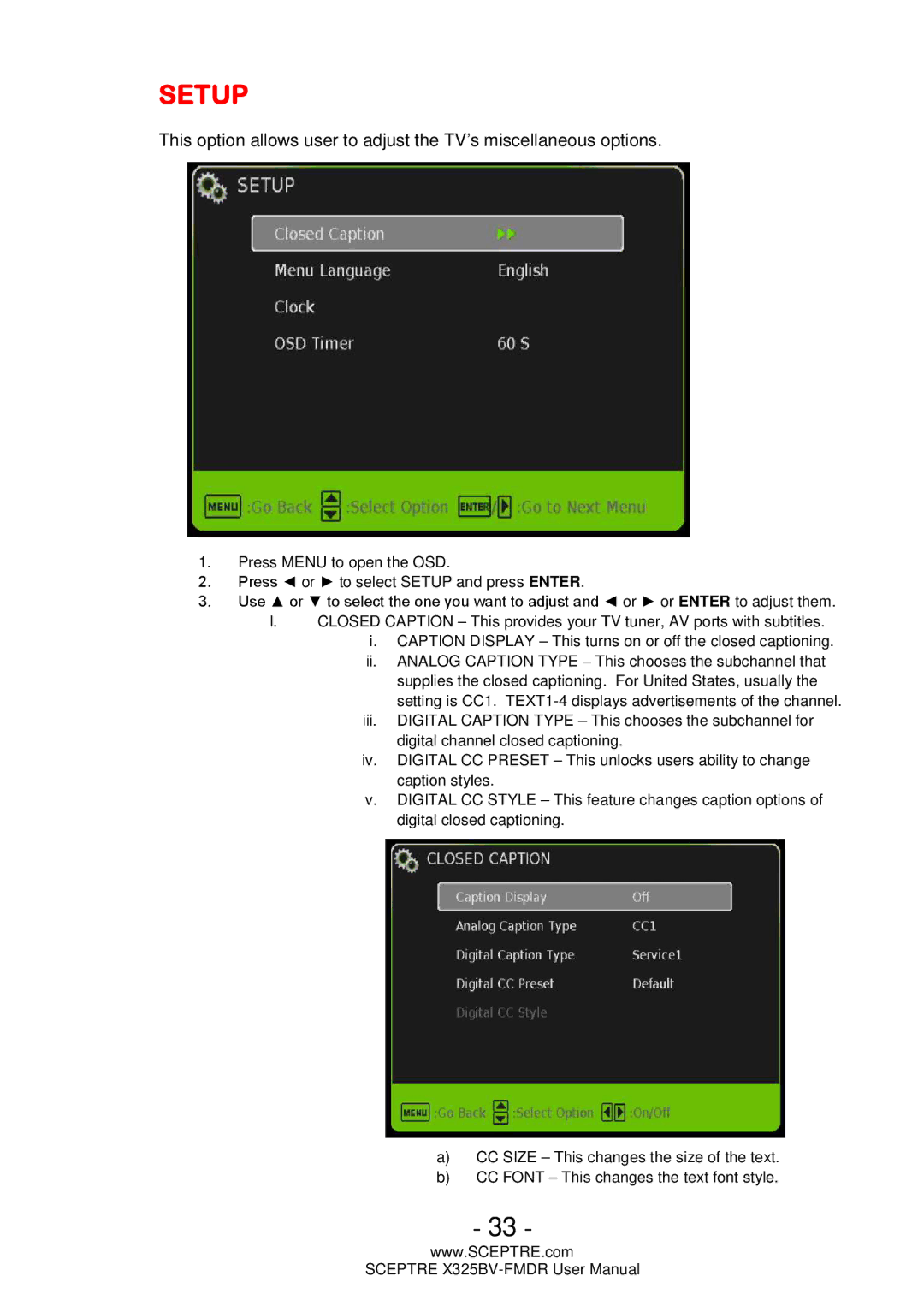 Sceptre Technologies X325BV-FMDR user manual Setup 