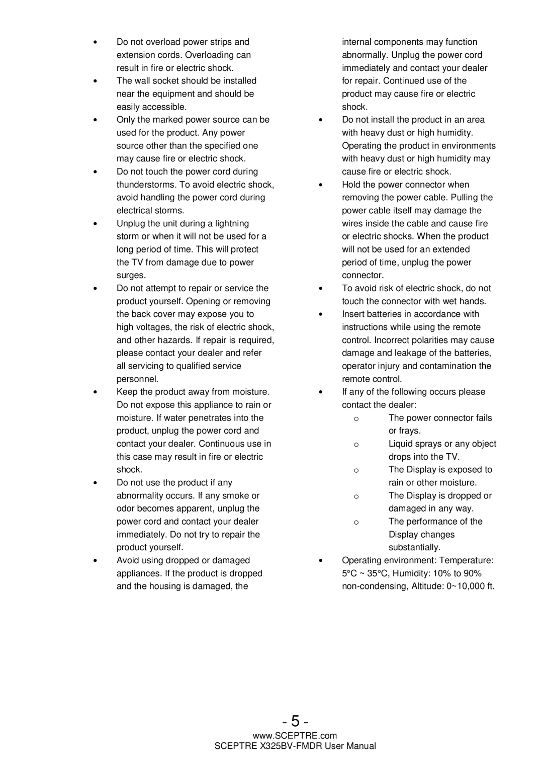 Sceptre Technologies X325BV-FMDR user manual 