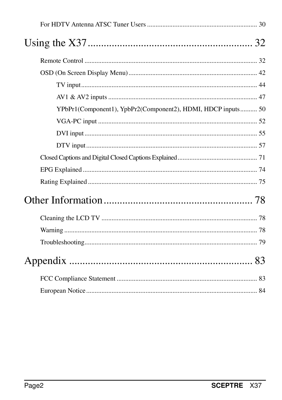 Sceptre Technologies X37 specifications Using, Page2 