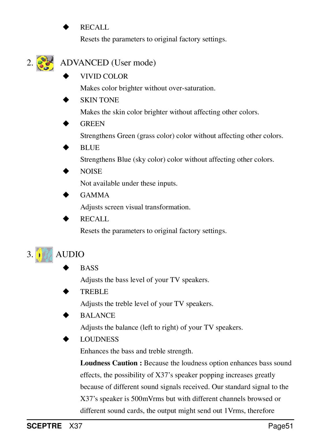 Sceptre Technologies X37 specifications Vivid Color, Page51 