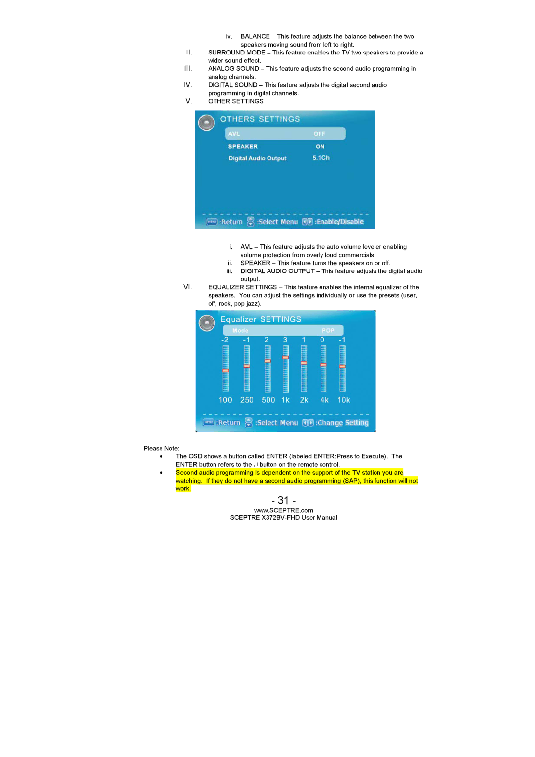 Sceptre Technologies X372BV-FHD user manual Other Settings 