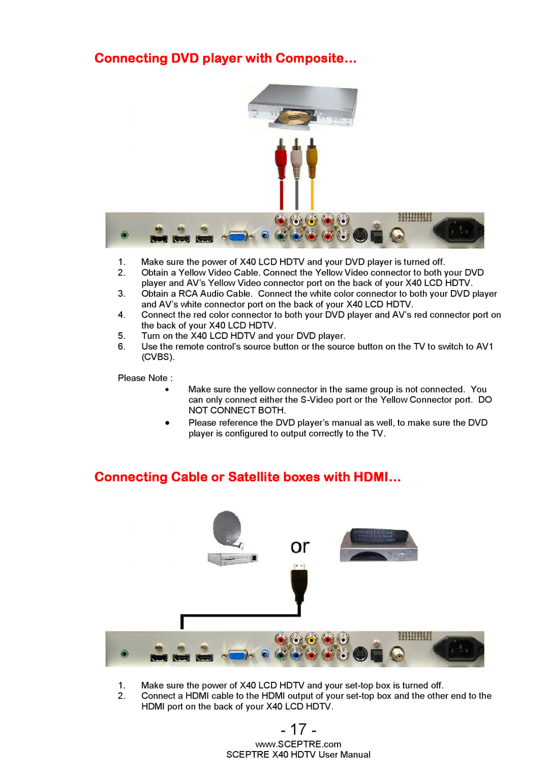 Sceptre Technologies X40 user manual Connecting DVD player with Composite… 