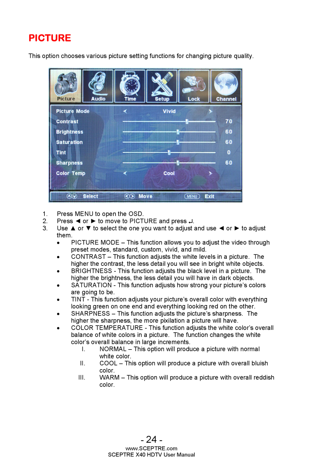 Sceptre Technologies X40 user manual Picture 