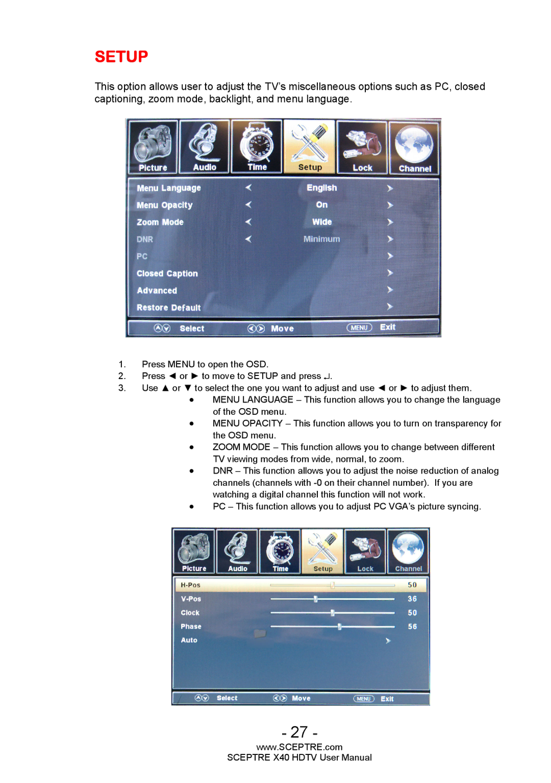 Sceptre Technologies X40 user manual Setup 