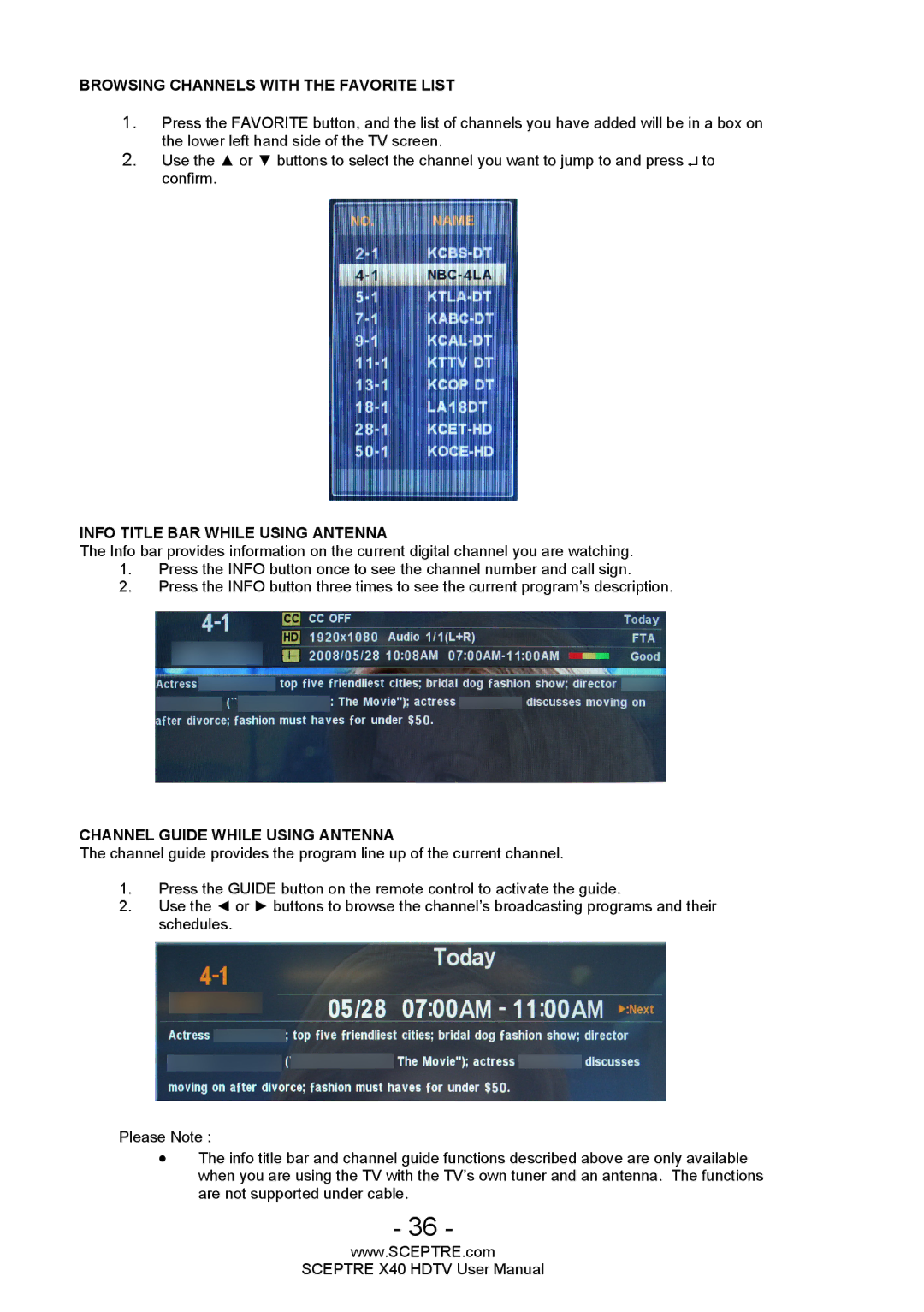 Sceptre Technologies X40 user manual Browsing Channels with the Favorite List 