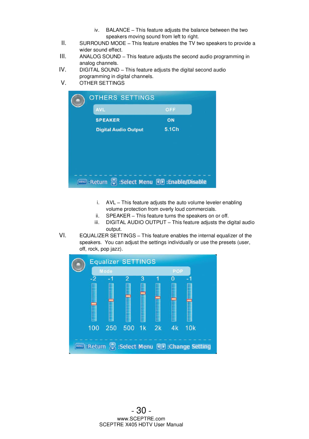 Sceptre Technologies X405, Sceptre LCD HDTV user manual Other Settings 