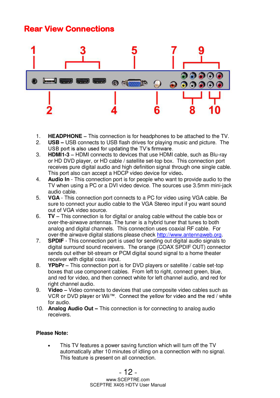 Sceptre Technologies X405 user manual Rear View Connections, Please Note 