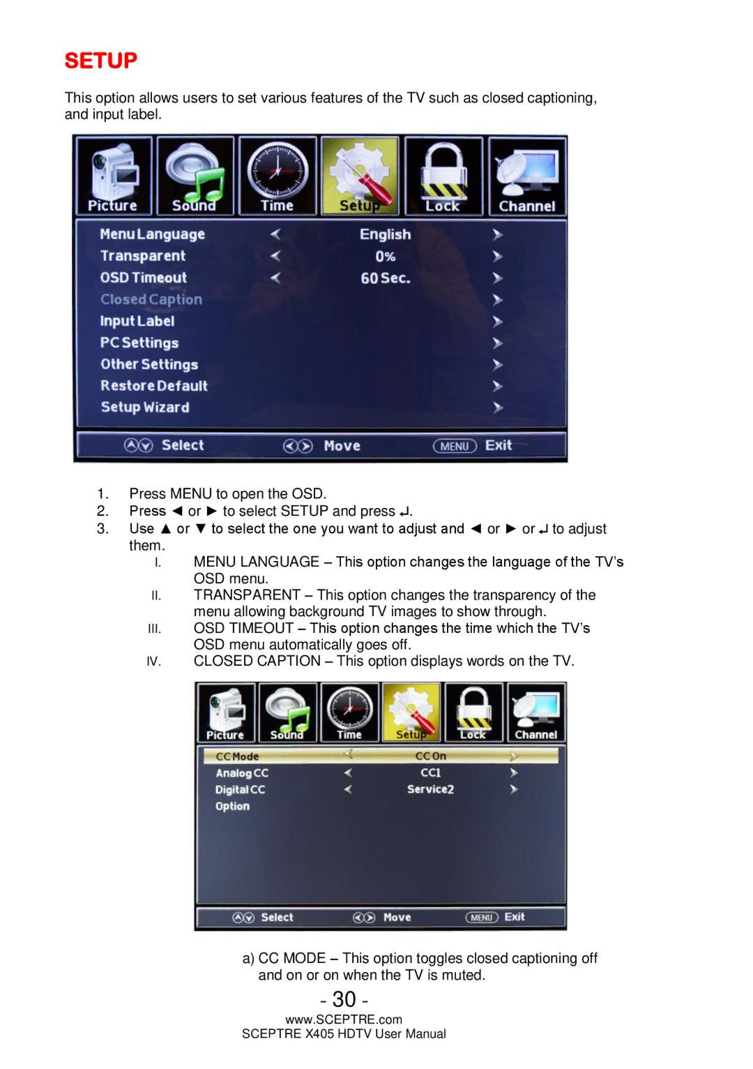 Sceptre Technologies X405 user manual Setup 