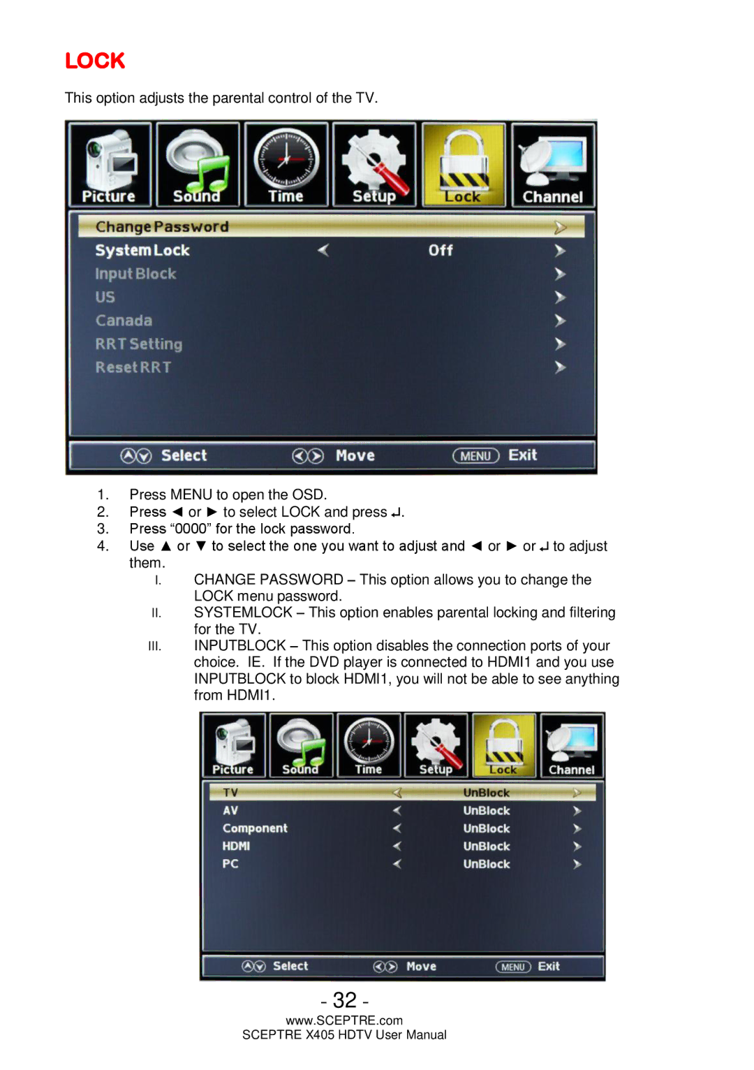 Sceptre Technologies X405 user manual Lock 