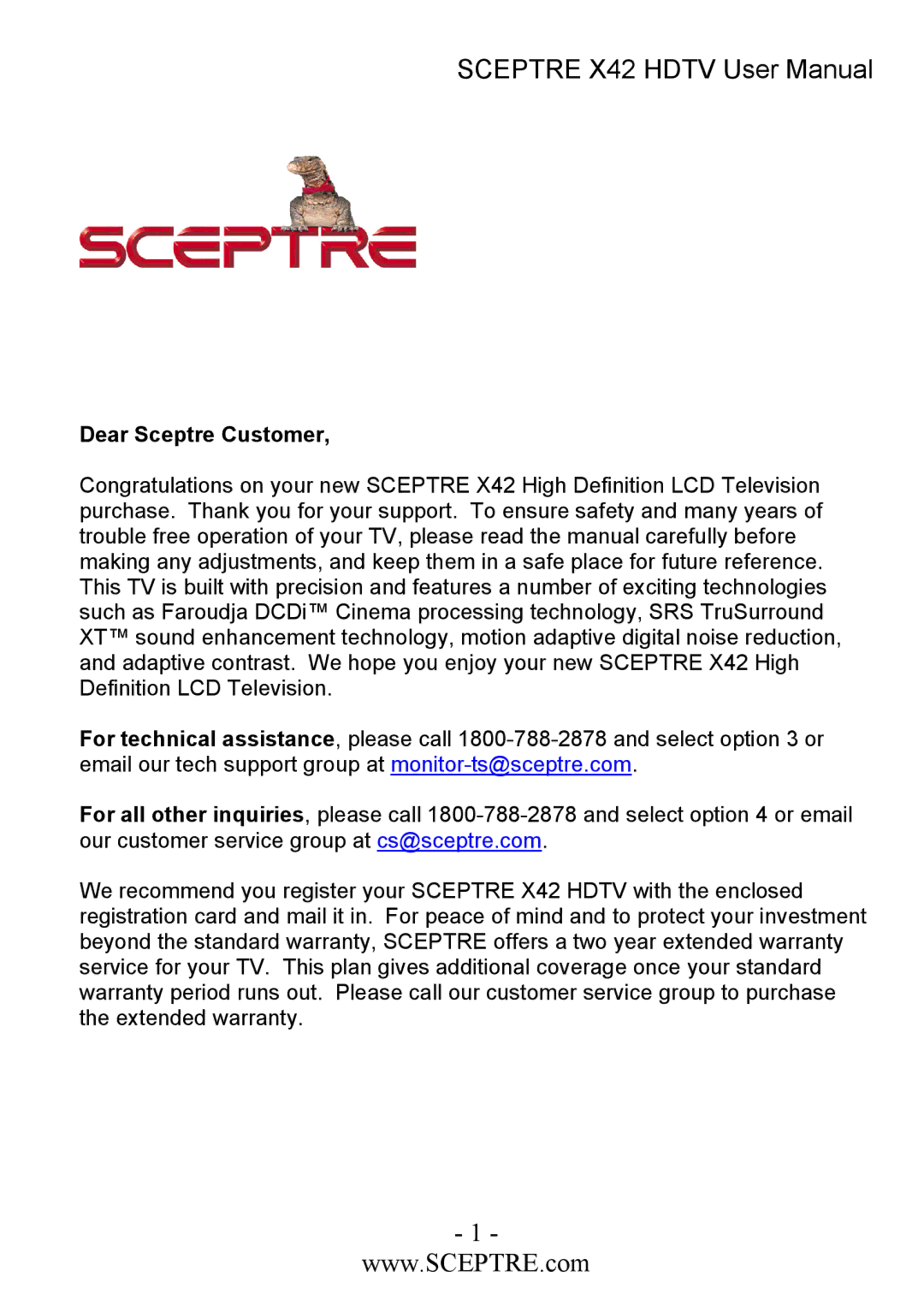 Sceptre Technologies X42 user manual 