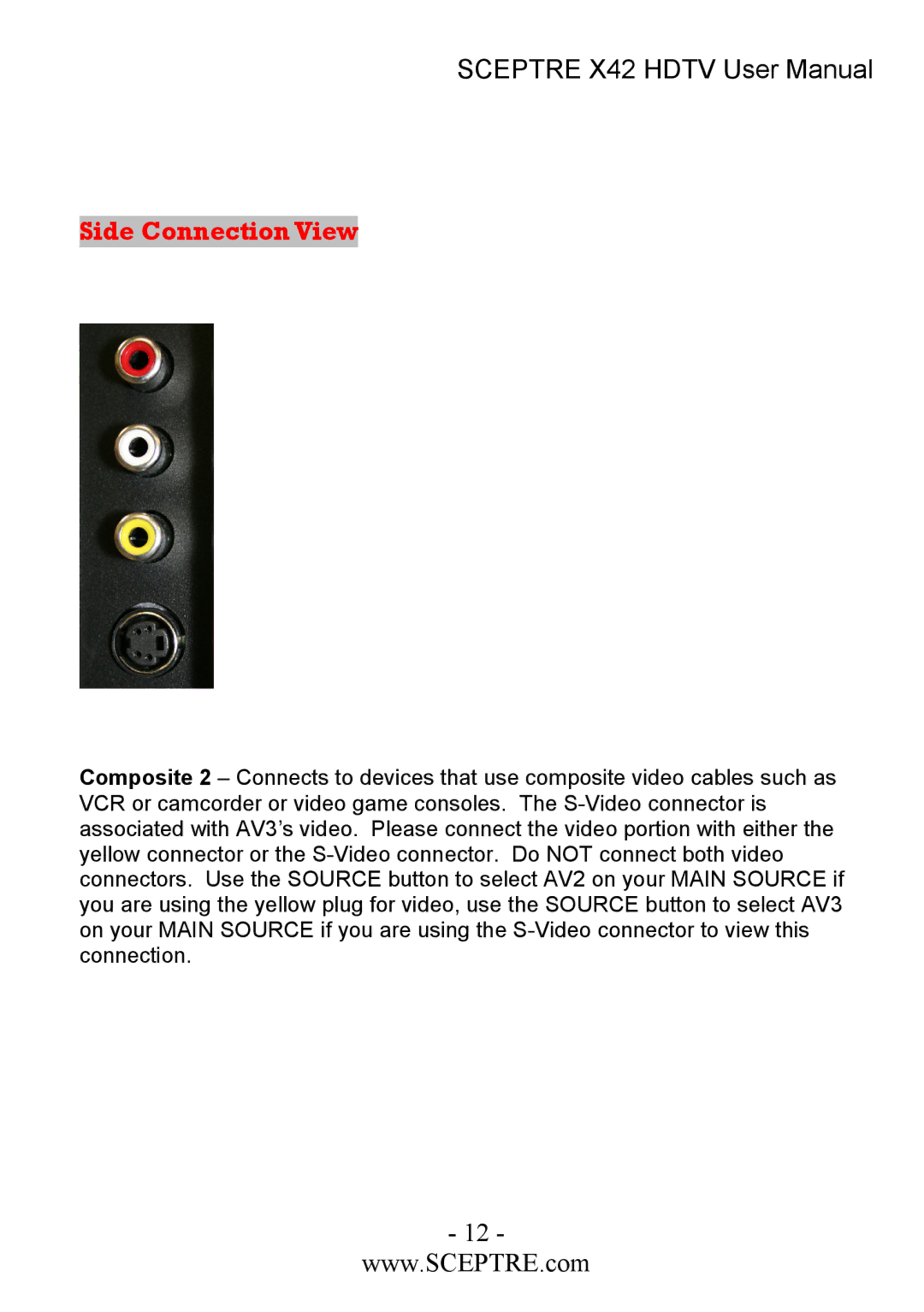 Sceptre Technologies X42 user manual Side Connection View 