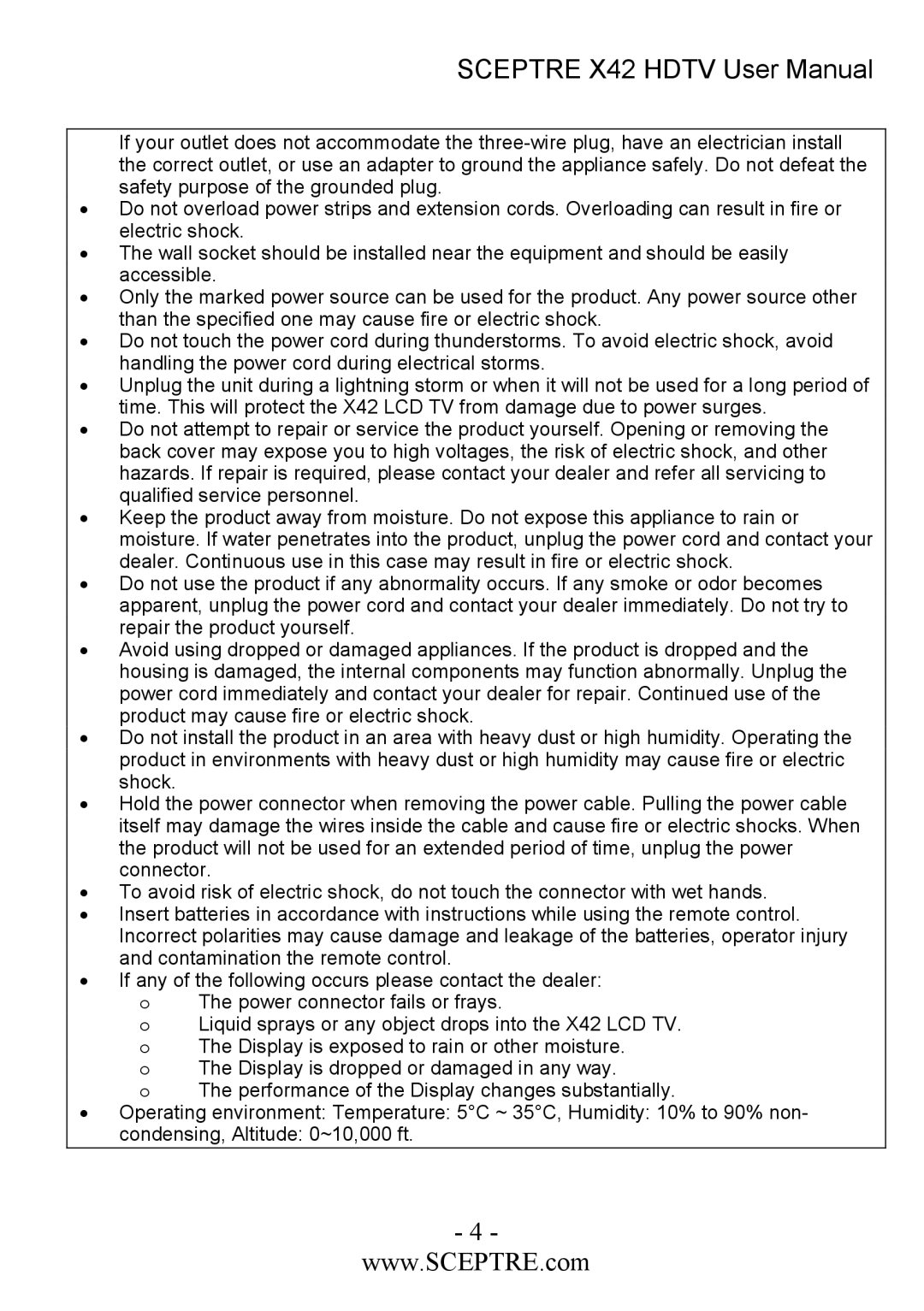 Sceptre Technologies X42 user manual 