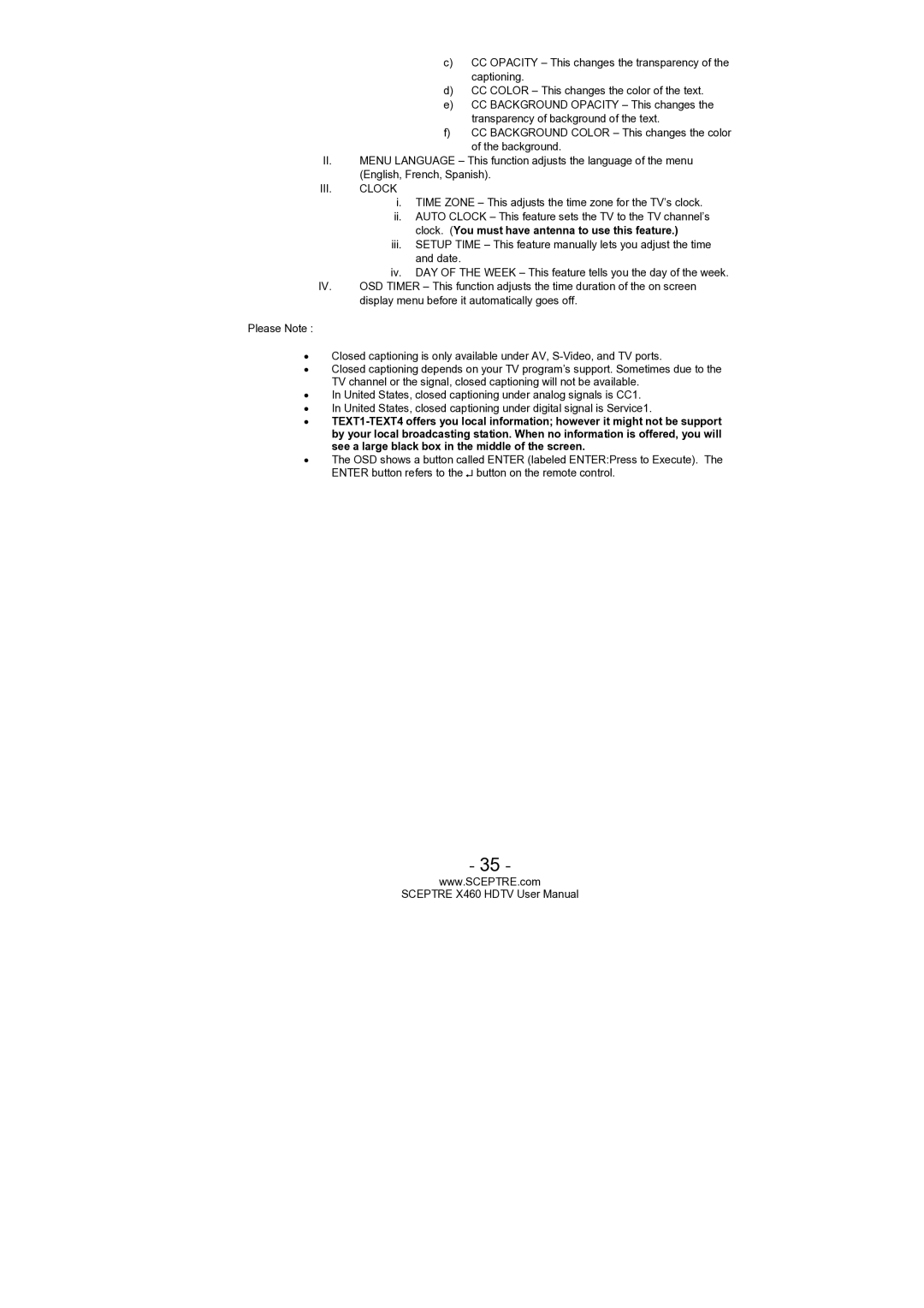 Sceptre Technologies X460 user manual III. Clock 